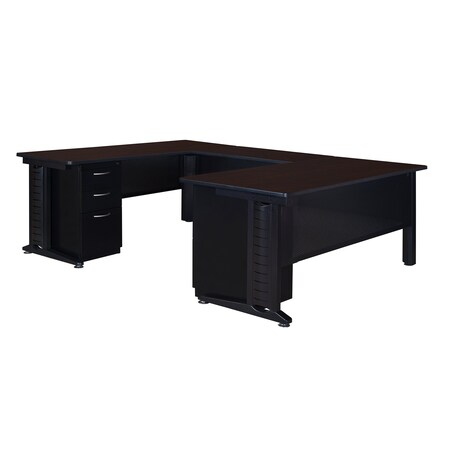 Fusion U Shaped Desk Double Pedestal U-Desk, 66", 48" Bridge, 102" D X 29" H, 66" W X Mocha Walnut MUD663048MW